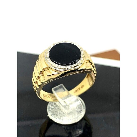 Rolex Style Ring 10k Yellow Gold Diamond Onyx Statement Cocktail Men's S… - Picture 3 of 14